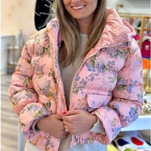 TCEC Pink Floral Puffer Jacket, Size Large *NWOT